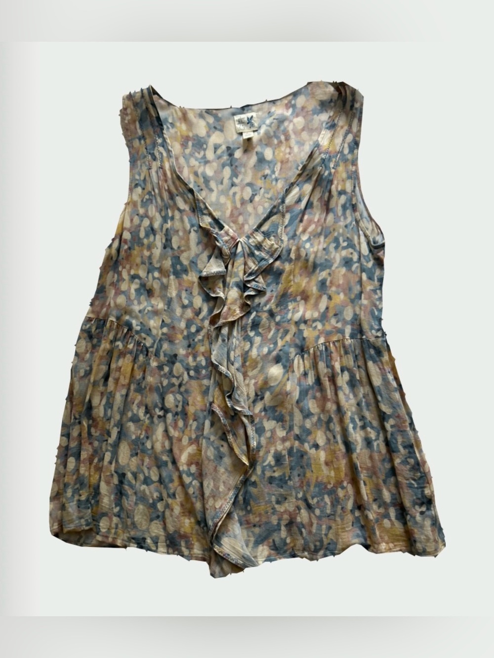 Boho Ruffle Front Printed Tank Camisole - Blue Multi, Anthropologie